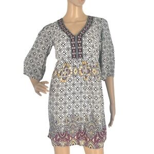 Almost Famous Mini Dress V-Neck Bell Sleeve Geometric Print Casual Dress S‎ Boho